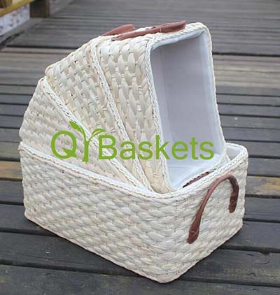 hand made maize storage basket gift basket with faux leather handle