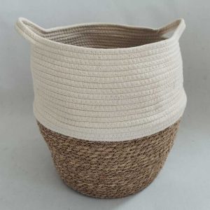 cotton rope & rush plant belly basket with plastic liner
