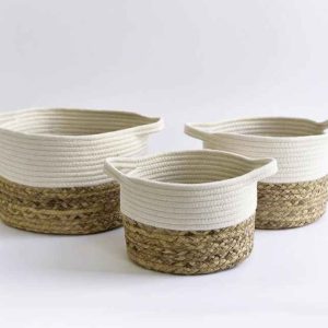 rush & cotton rope plant basket with plastic liner