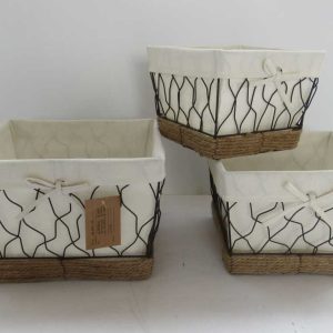 metal storage basket gift basket with fabric liner set of 3