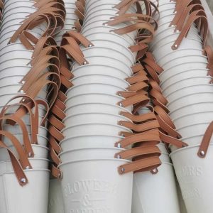 garden flower pot metal planter with faux leather handle