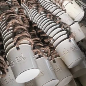 garden flower pot metal planter jute rope handle