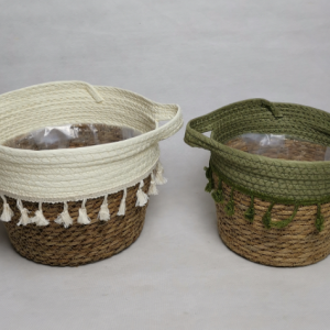 rush & paper rope plant basket with plastic liner set of 2 hand woven