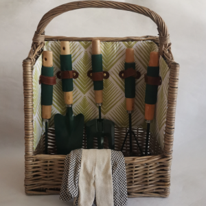 full willow garden basket with 5 tools & gloves