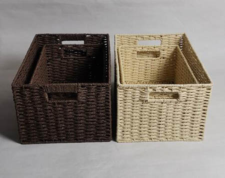 storage basket,gift basket,2 handles, made of paper rope with metal frame,S/2