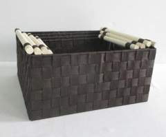 pp webbing storage basket gift basket with wooden handles