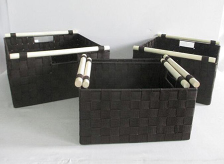 storage basket,gift basket,laundry basket,pp webbing basket with wooden handles