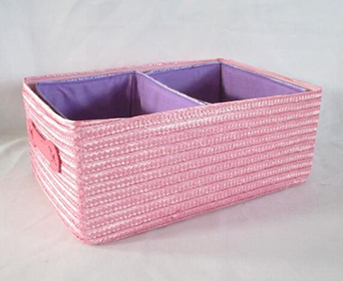 storage basket,made of PE straw with fabric liner and handle