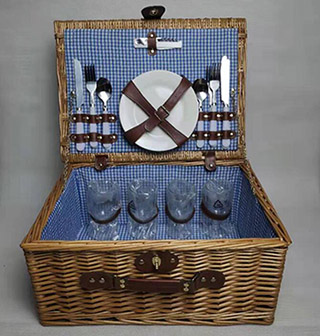 willow picnic basket set,picnic hamper,service for 4