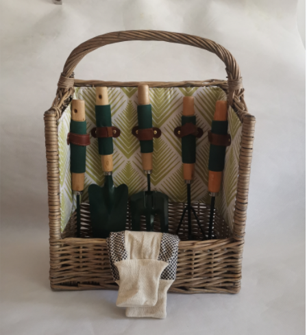 willow garden gift basket with gloves and tools