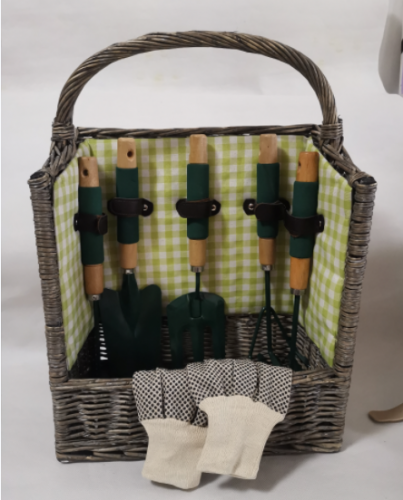 willow garden gift basket with gloves and tools
