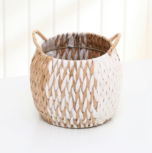 hand woven rush and paper storage basket laundry basket