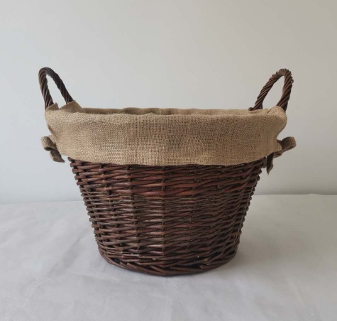 willow unpeeled log basket with jute liner