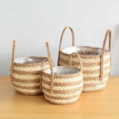 100% hand made rush & maize belly basket with plastic liner