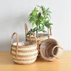 100% hand made rush & maize belly basket with plastic liner